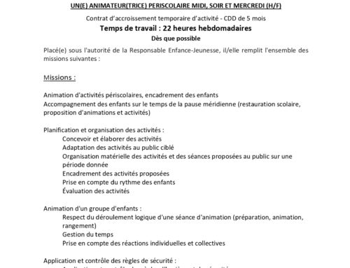 Recrutement animateur(trice) périscolaire