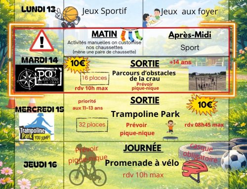 Planning des activités semaine 1 / Vacances de printemps / Foyer des Jeunes