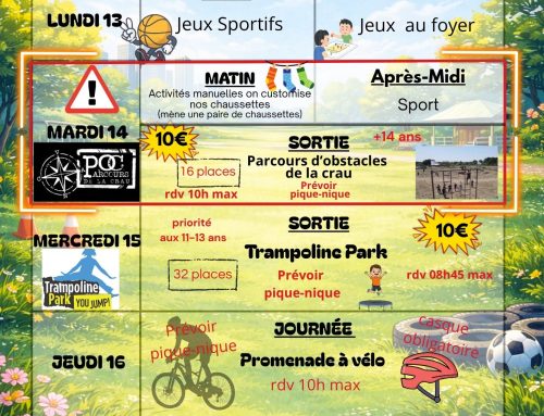 Planning des activités semaine 1 / Vacances de printemps / Foyer des Jeunes