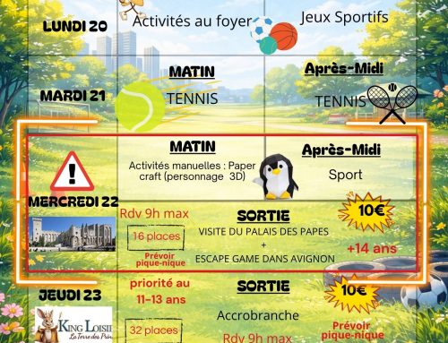 Planning des activités semaine 2 / Vacances de printemps / Foyer des Jeunes