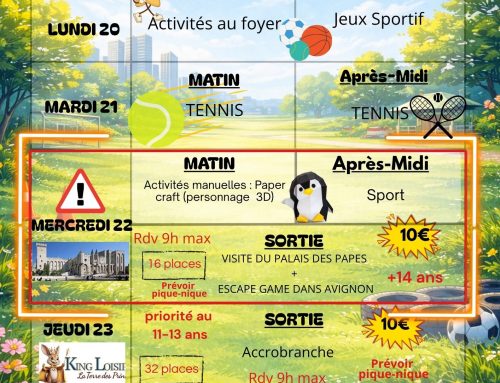 Planning des activités semaine 2 / Vacances de printemps / Foyer des Jeunes