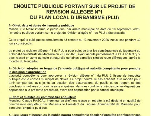 Avis d&rsquo;enquête publique portant sur le projet de révision allégée n°1 du PLU